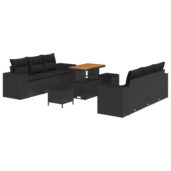vidaXL Havesofa S&aelig;t med pude 9 pcs Sort Poly rattan