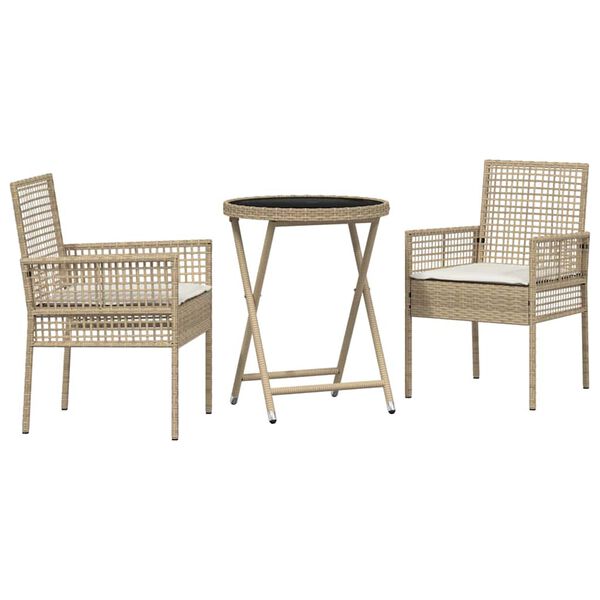 vidaXL Have Bistro Sæt 3 pcs Beige Poly rattan