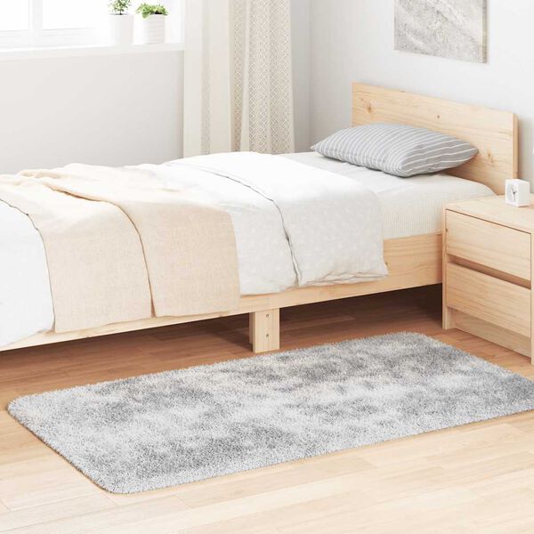 vidaXL shaggy gulvtæppe NAVARRA 80x150 cm høje luv polyester sølvgrå