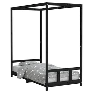 vidaXL sengeramme til juniorseng 90x190 cm massivt fyrretr&aelig; sort
