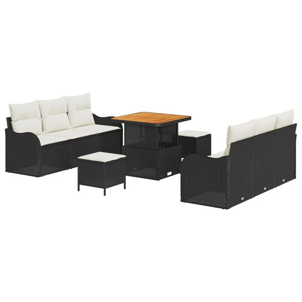 vidaXL Havesofa Sæt 9 pcs Sort polyrattan