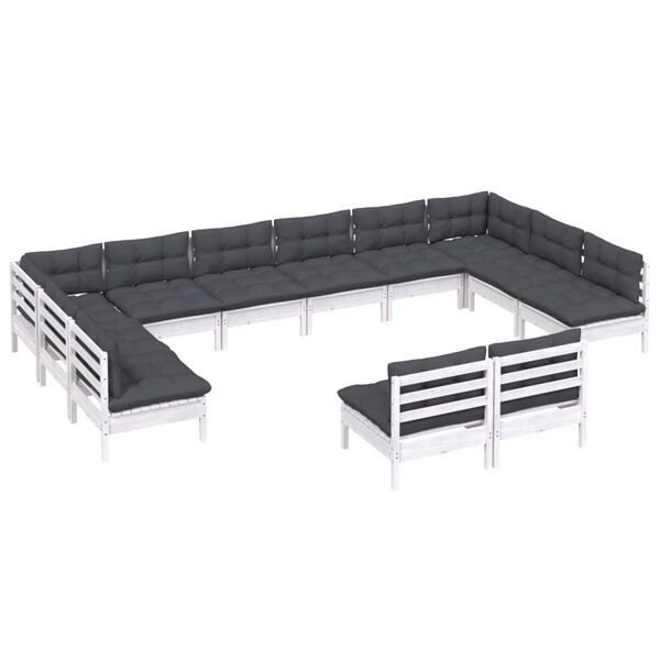 vidaXL loungesæt til haven 12 dele med hynder massivt fyrretræ hvid