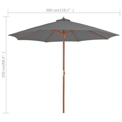 vidaXL udendørs parasol med træstang 300 cm antracitgrå