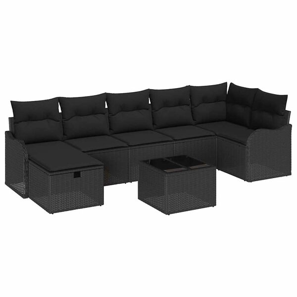 vidaXL Havesofa S&aelig;t med pude med opbevaring 8 pcs Sort Poly rattan