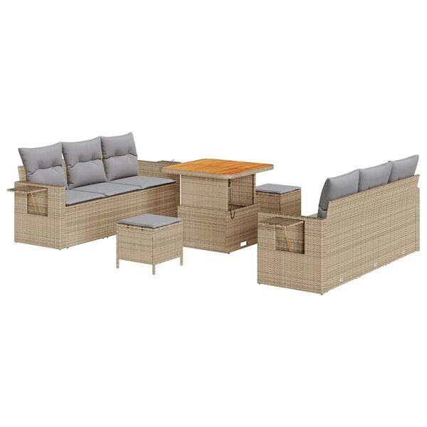 vidaXL Havesofa S&aelig;t med pude 9 pcs Beige polyrattan