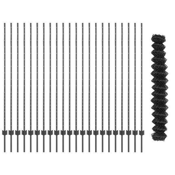 vidaXL Hegn med post Gr&aring; 1,6 x 25 m St&aring;l og PVC