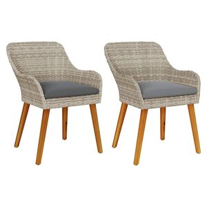 vidaXL Have Stol med pude 2 pcs Lysegr&aring; 62,5 x 55 x 82 cm polyrattan