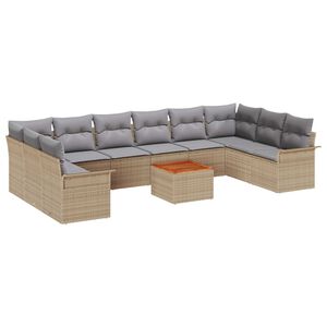 vidaXL Havesofa S&aelig;t 11 stk. 10-Antal s&aelig;der Beige og lys gr&aring; polyrattan