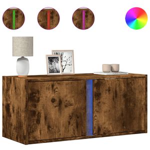 vidaXL v&aelig;gh&aelig;ngt tv-bord med LED-lys 80x31x35 cm r&oslash;get egetr&aelig;sfarve