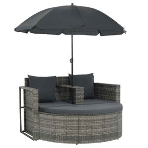 vidaXL 2-personers havesofa med hynder og parsol polyrattan gr&aring;