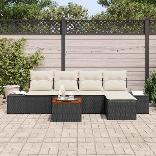 vidaXL Havesofa S&aelig;t med pude 6 pcs Sort polyrattan