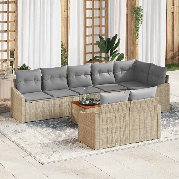 vidaXL Havesofa S&aelig;t med pude 9 pcs Beige polyrattan