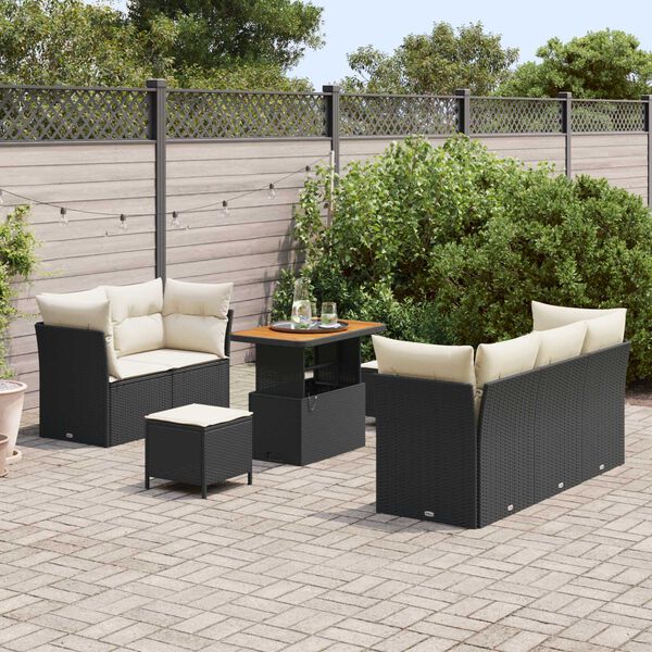 vidaXL Havesofa S&aelig;t 8 pcs Sort polyrattan