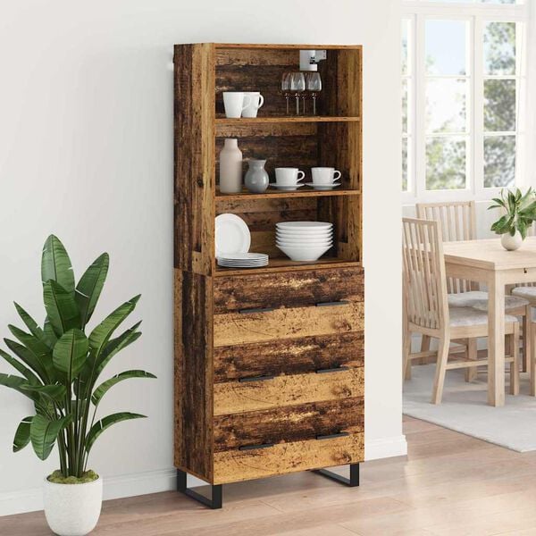 vidaXL Highboard Gammelt tr&aelig; 69,5 x 34 x 180 cm Konstrueret tr&aelig;