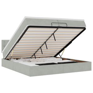 vidaXL osmannisk sengeramme med madras 200x200 cm fl&oslash;jl lysegr&aring;