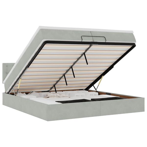 vidaXL osmannisk sengeramme med madras 200x200 cm fl&oslash;jl lysegr&aring;