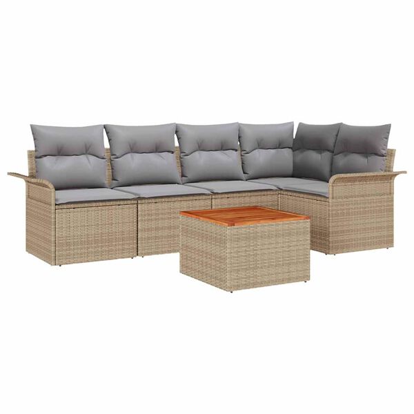 vidaXL Havesofa S&aelig;t med pude 6 pcs Beige polyrattan