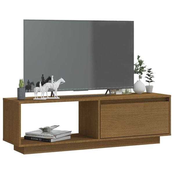 vidaXL tv-skab 110x30x33,5 cm massivt fyrretræ gyldenbrun
