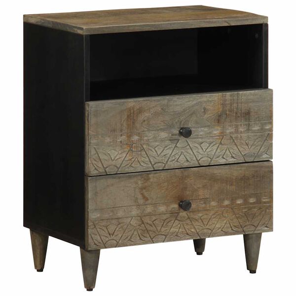 vidaXL sengebord 50x33x60 cm massivt mangotr&aelig; lysegr&aring;