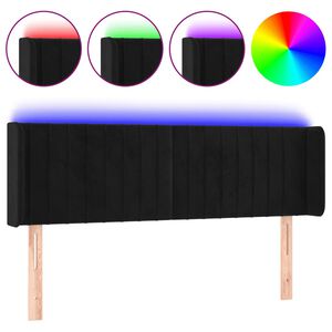 vidaXL sengegavl med LED-lys 147x16x78/88 cm fl&oslash;jl sort