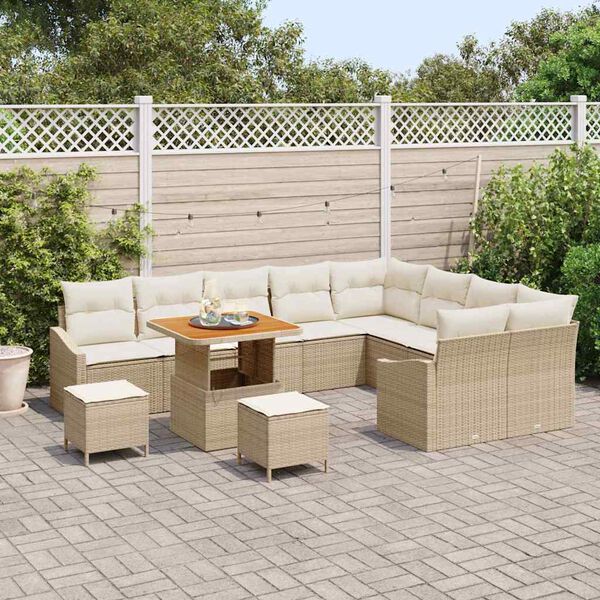 vidaXL Havesofa S&aelig;t med pude 12 pcs Beige polyrattan