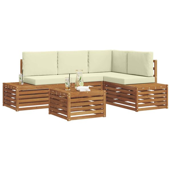 vidaXL Udend&oslash;rs sofagruppe med pude 5 Stk Naturlig og Fl&oslash;de
