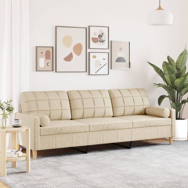 vidaXL 3-personers sofa med pyntepuder 210 cm stof cremefarvet
