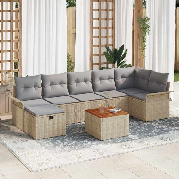 vidaXL Havesofa S&aelig;t med pude med opbevaring 8 pcs Beige Poly rattan