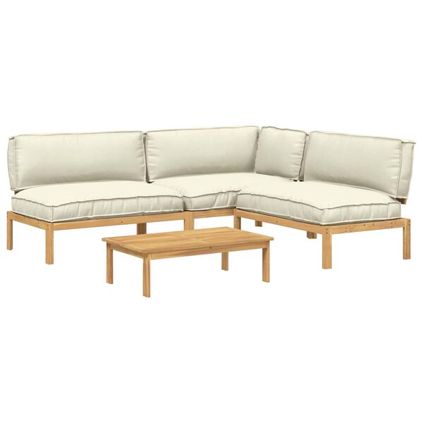 vidaXL Sofa S&aelig;t med pude Ensfarvet 4 pcs Creme Massivt Akacietr&aelig;