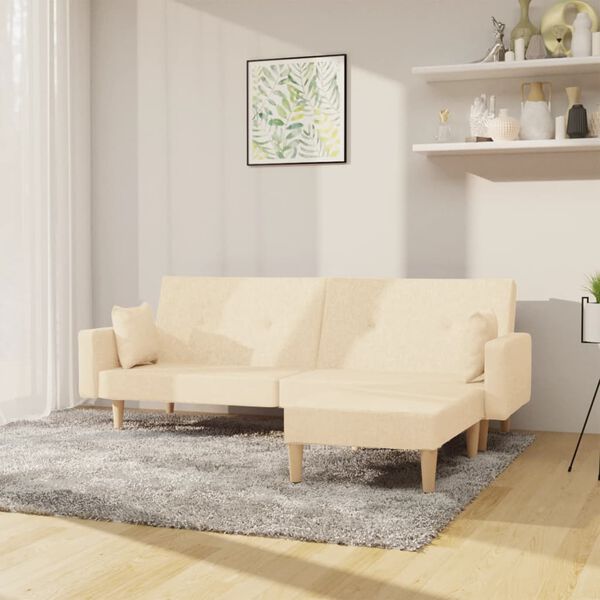 vidaXL 2-personers sovesofa med fodskammel stof cremefarvet