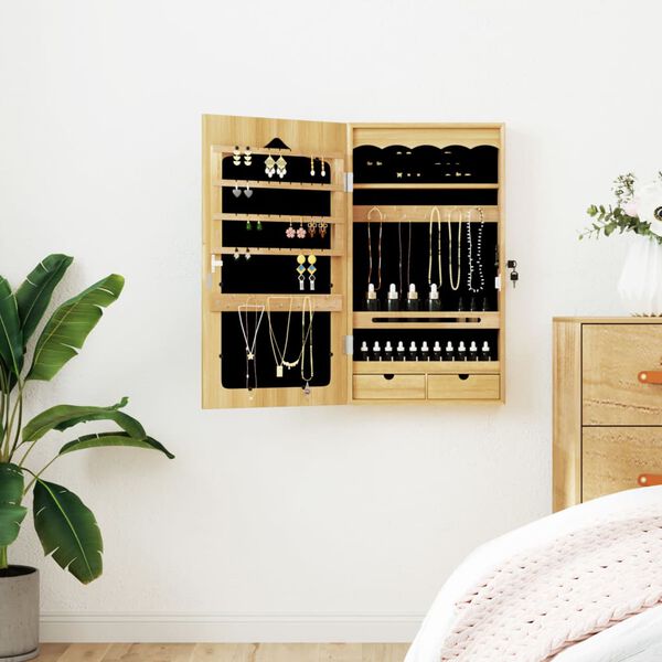 vidaXL væghængt smykkeskab med spejl 37,5x10x67 cm