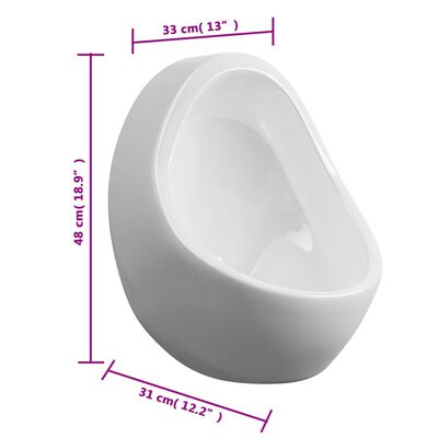 vidaXL væghængt urinal med skylleventil keramisk hvid