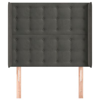 vidaXL sengegavl med kanter 103x16x118/128 cm fløjl mørkegrå