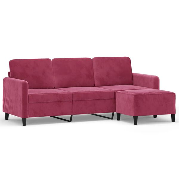 vidaXL 3-personers sofa med fodskammel 180 cm velour vinr&oslash;d