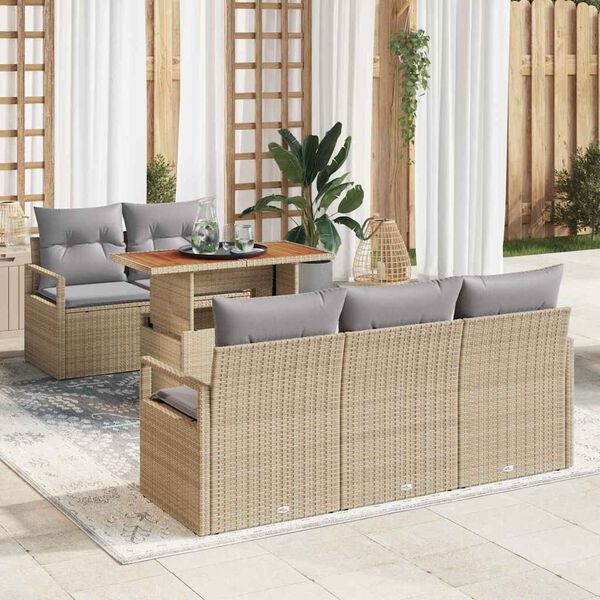 vidaXL Havesofa S&aelig;t med opbevaring 6 pcs Beige Poly rattan