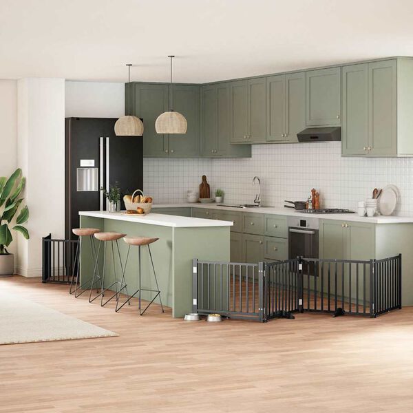 vidaXL hundel&aring;ge med d&oslash;r 12 paneler 960 cm foldbar poppeltr&aelig; sort