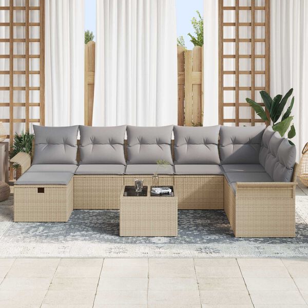 vidaXL Havesofa S&aelig;t med pude 9 pcs Beige og lys gr&aring; polyrattan