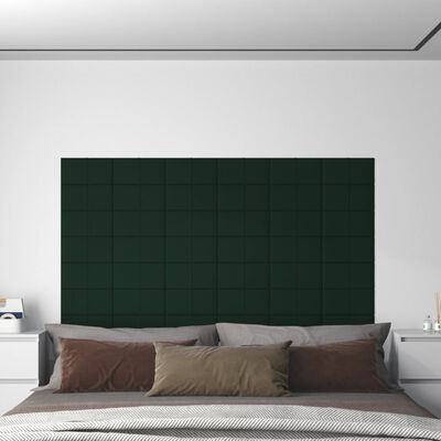 vidaXL vægpaneler 12 stk. 30x15 cm 0,54 m² fløjl mørkegrøn
