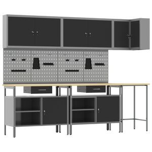 vidaXL Arbejds skab S&aelig;t med skuffe med hylde 10 pcs Sort og gr&aring;