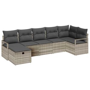 vidaXL Sofa S&aelig;t med pude med opbevaring 7 pcs Lysegr&aring; polyrattan