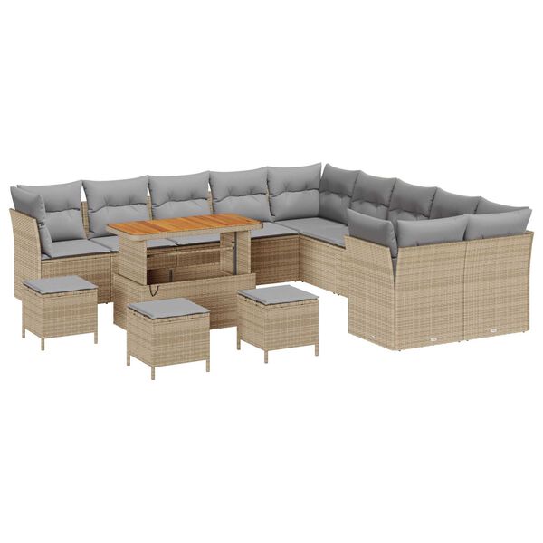 vidaXL Havesofa S&aelig;t med pude 14 pcs Beige og lys gr&aring; polyrattan