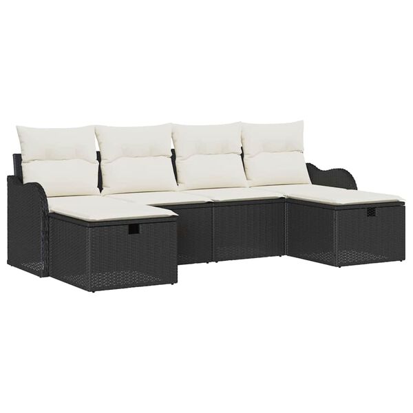 vidaXL Havesofa S&aelig;t med pude med opbevaring 6 pcs Sort Poly rattan