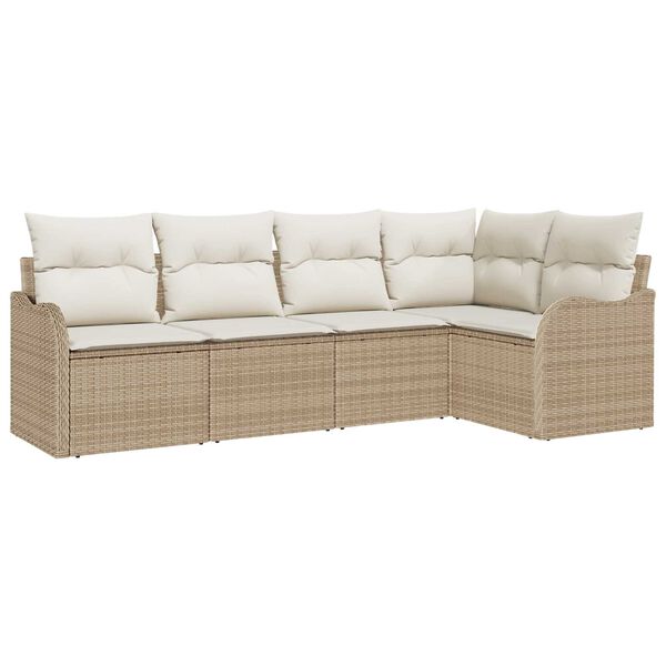 vidaXL Havesofa S&aelig;t med opbevaring 5 pcs Beige polyrattan