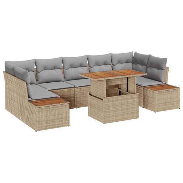 vidaXL Havesofa S&aelig;t med opbevaring 8 pcs Beige Poly rattan