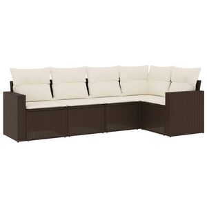 vidaXL sofas&aelig;t til haven 5 dele med hynder polyrattan brun