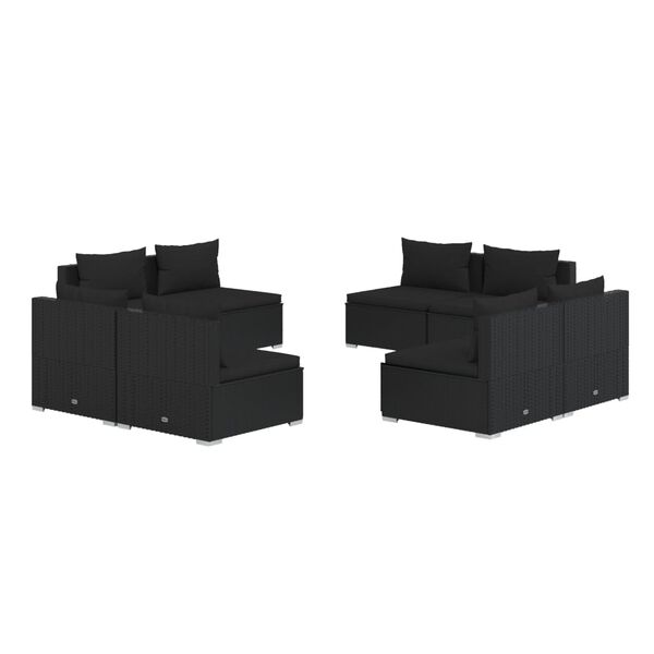 vidaXL loungesæt til haven 8 dele med hynder polyrattan sort