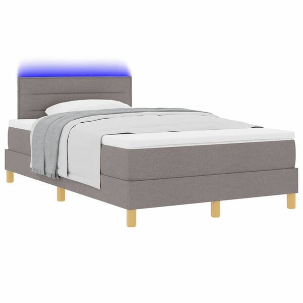 vidaXL LED Box Spring Bed med madras med LED Gr&aring;brun 120 x 200 cm Stof