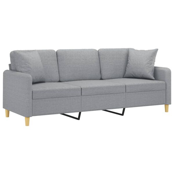 vidaXL 3-personers sofa med pyntepuder 180 cm stof lysegr&aring;