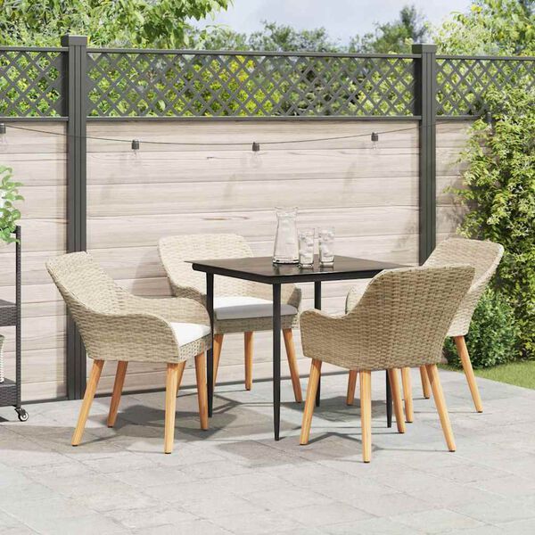 vidaXL Have Spisebordss&aelig;t med pude 5 pcs Beige polyrattan