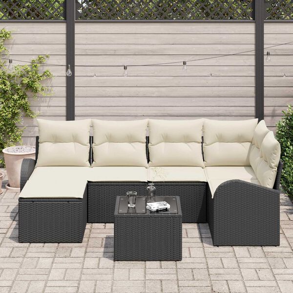 vidaXL Sofa Sæt med pude med opbevaring 7 pcs Sort og Hvid polyrattan